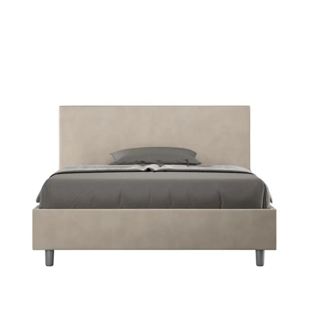 Letto matrimoniale francese senza rete imbottito 140x200 microfibra sabbia Adele