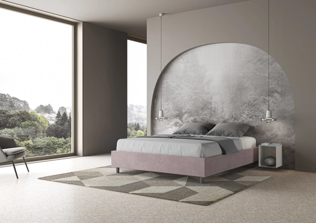 BS COM Letto matrimoniale king size con rete imbottito 170x200 microfibra glicine