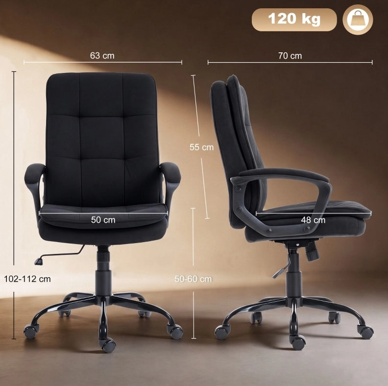 Sedia da ufficio ergonomica nera con doppio strato imbottito, altezza regolabile e braccioli