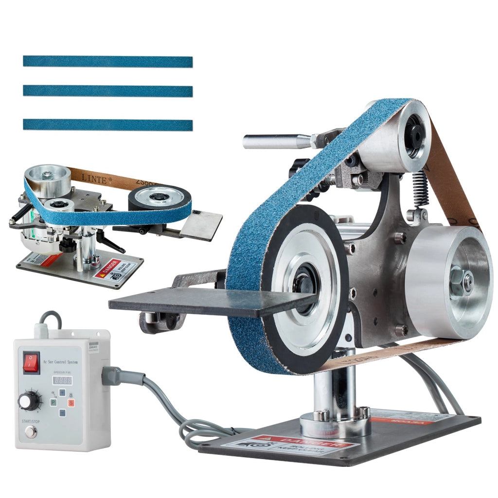 Levigatrice a Nastro 550 W JLD10-8 con VFD, Lucidatrice per Metalli 762 x 25 mm, Smerigliatrice Robusta con 3 Nastri Abrasivi per Fai da Te