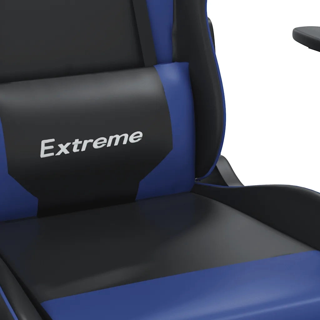 Sedia da Gaming | Sedia da e-sports Massaggiante Poggiapiedi Nero e Blu Similpelle