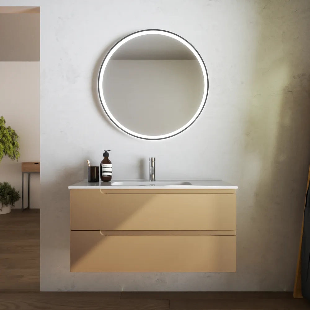 Mobile bagno sospeso 100 cm due cassetti sabbia opaco con lavabo | Ardenne