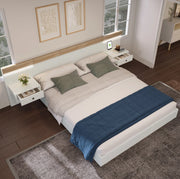Letto matrimoniale con 2 comodini LED e prese USB/Tipo C, 160x200 cm
