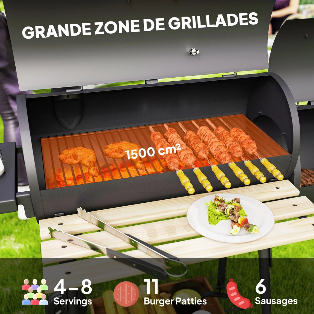 Barbecue a carbone affumicatore a piantana 124 x 53 x 108 cm termometro integrato ruote pratiche industriale in acciaio nero 21_0004388