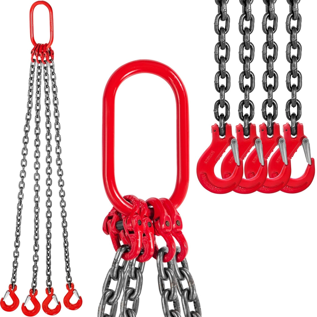 Imbracatura a 4 bracci per sollevamento in acciaio G80 8 mm x 2 m portata 4t catena robusta con ganci autobloccanti per officina