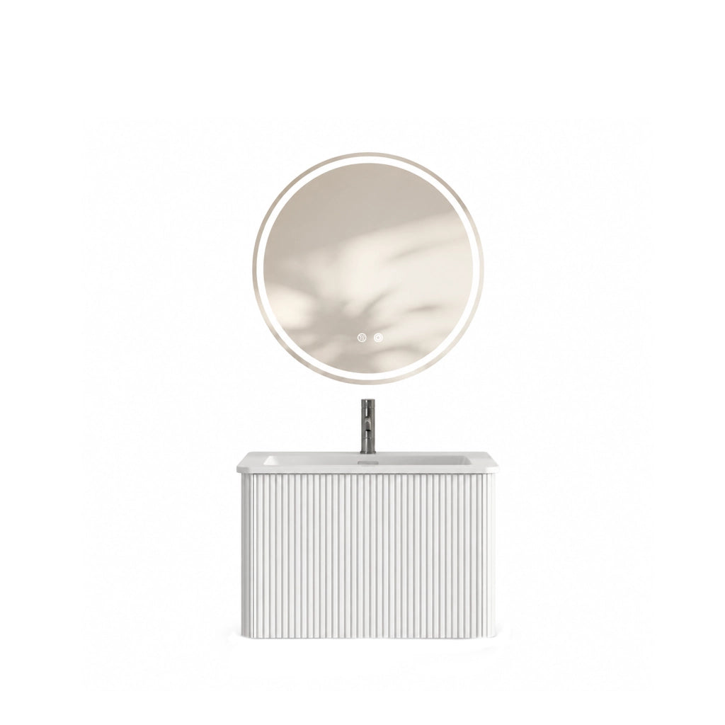 Set di mobili con lavamani sospeso con lavabo integrato e specchio LED regolabile bianco con mobile preassemblato