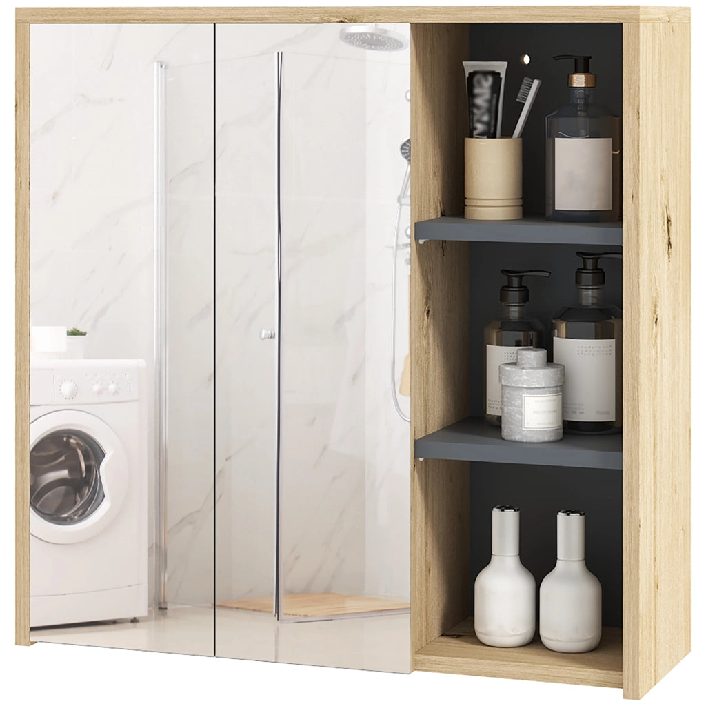 Armadietto Bagno con Specchio e Ripiani ¨C Minimal ¨C 60x20x60 cm Legno Naturale