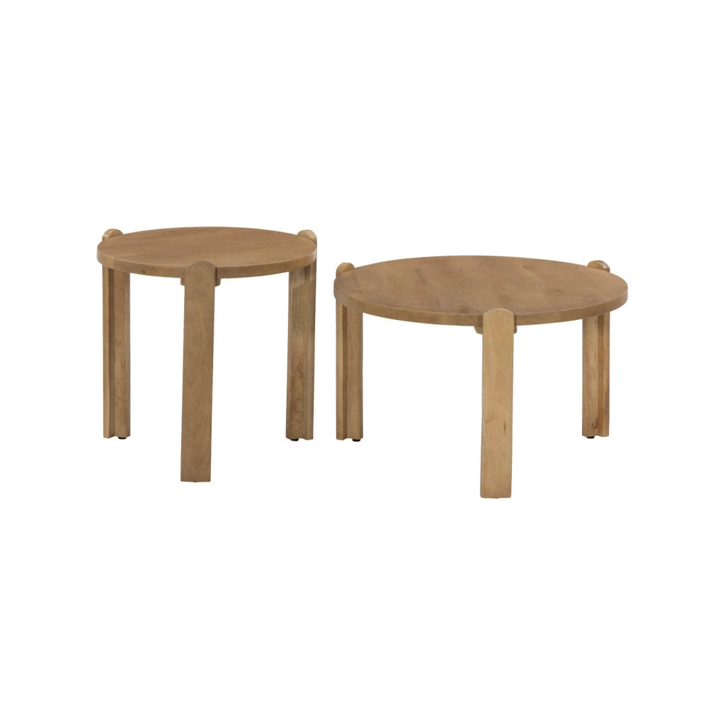 Set di 2 tavolini rotondi in legno di mango, marrone naturale