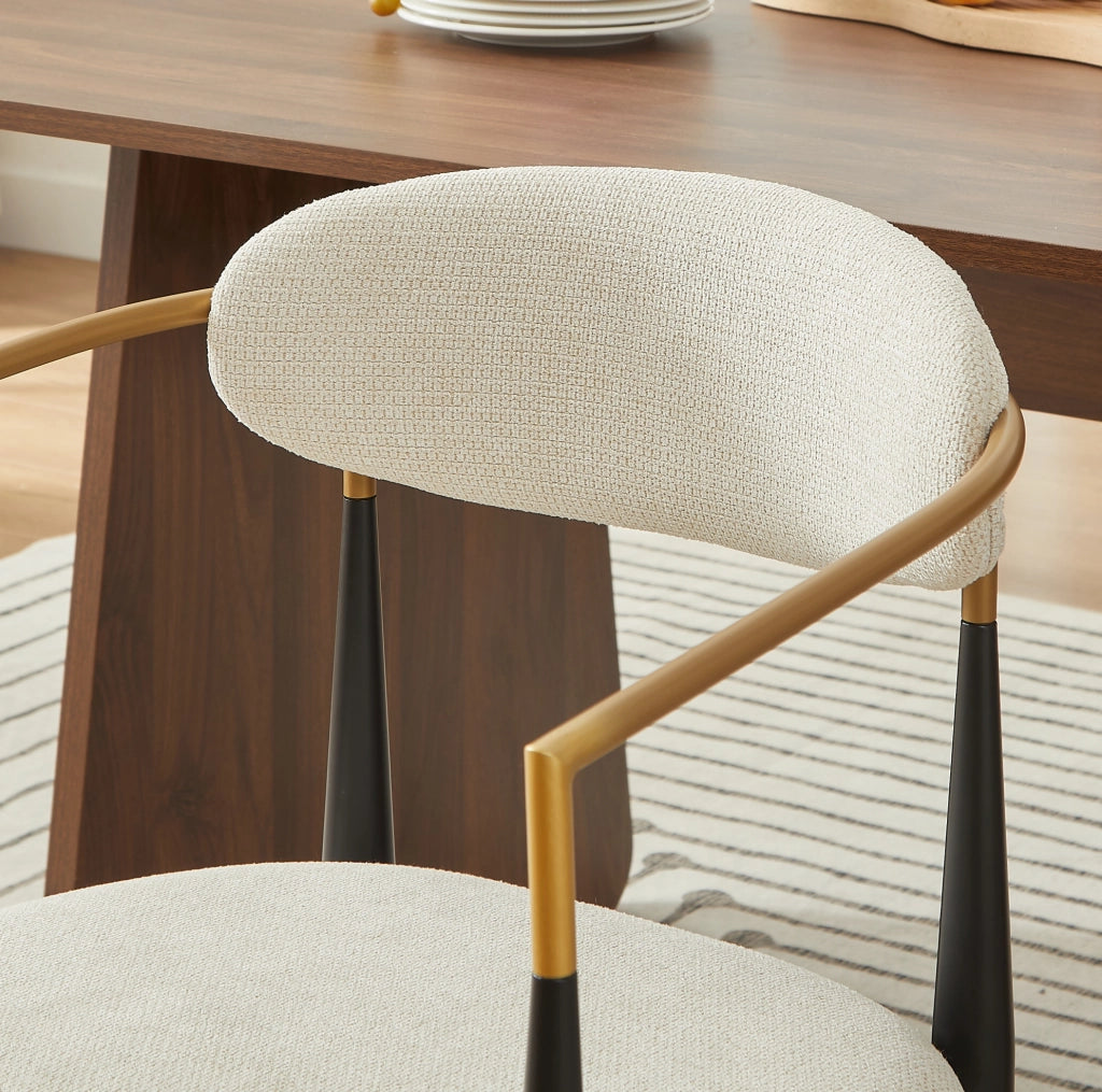 Set 2 Sedie da Pranzo con Cuscini Beige e Struttura in Metallo Nero e Oro