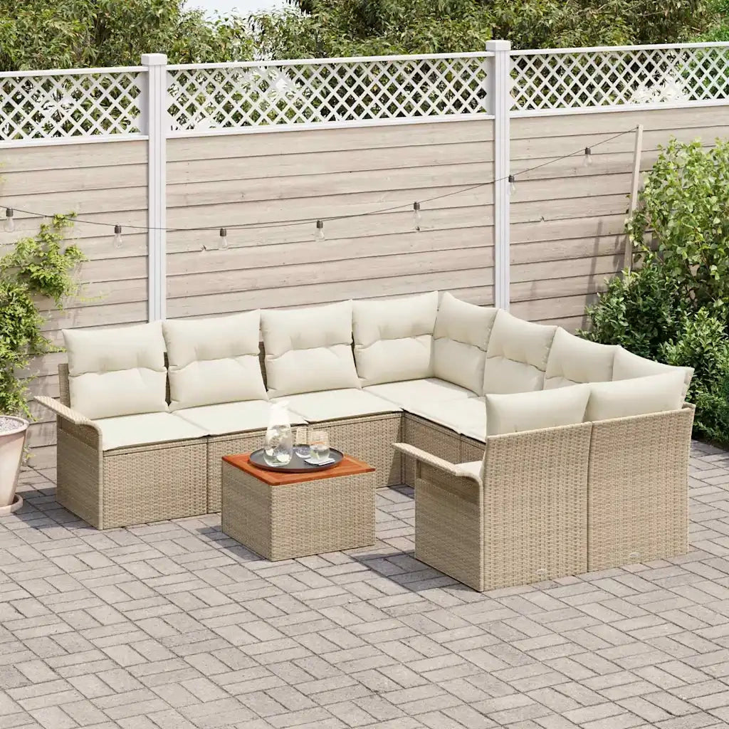 Set Divano da Giardino con cuscino 9 pcs Beige polyrattan 3347309