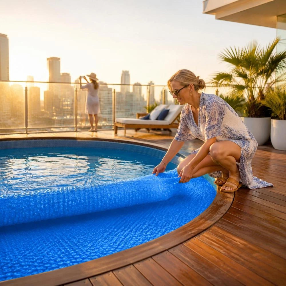 Floating Round PE Pool Solar Cover 381 Cm Blue