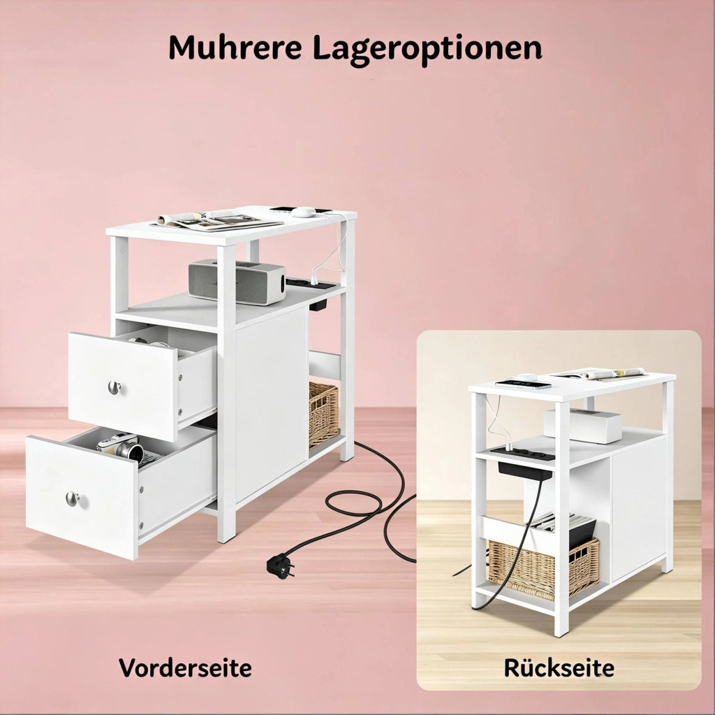 TAVOLINO con prese AC e USB 60 x 60 x 30 cm bianco