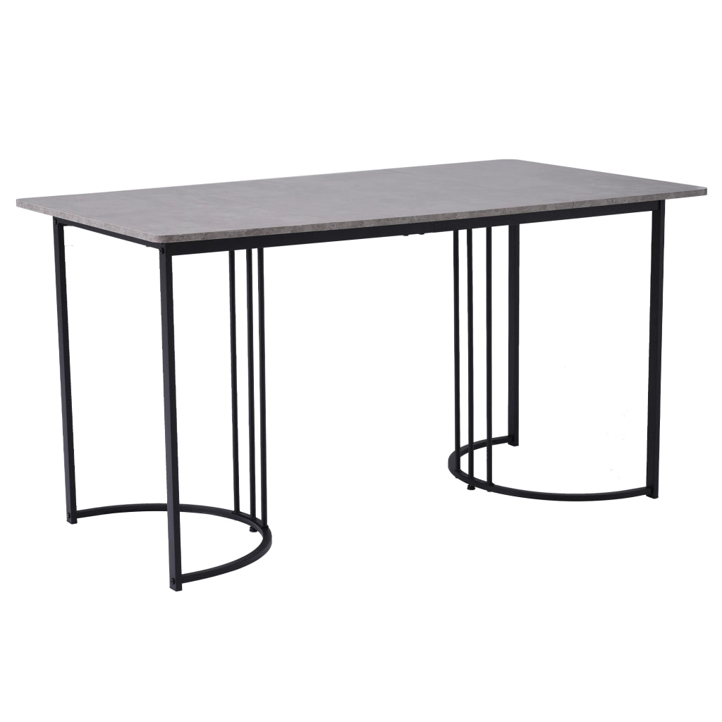 Tavolo da pranzo moderno con piano effetto marmo e gambe in metallo, per cucina e soggiorno, grigio, 140 × 80 × 75 cm