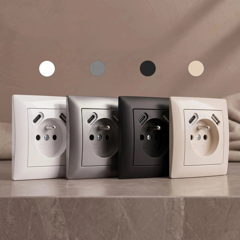 Presa Singola Con Messa A Terra + Usb-a Usb-c Oste Jnh004-g Beige