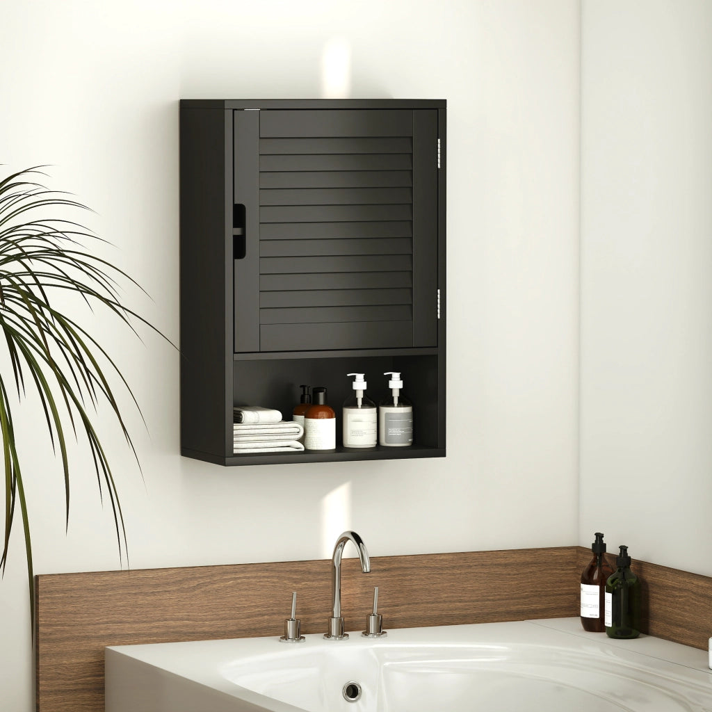 Armadietto Bagno a Parete Salvaspazio con Ripiano Regolabile e Anta Ammortizzata Mobile Pensile Moderno 40x20x60 cm Nero