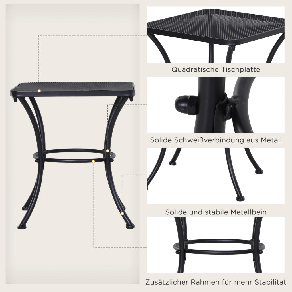 Tavolino da Esterno Nero in Metallo 45x45x50 cm per Giardino e Terrazza
