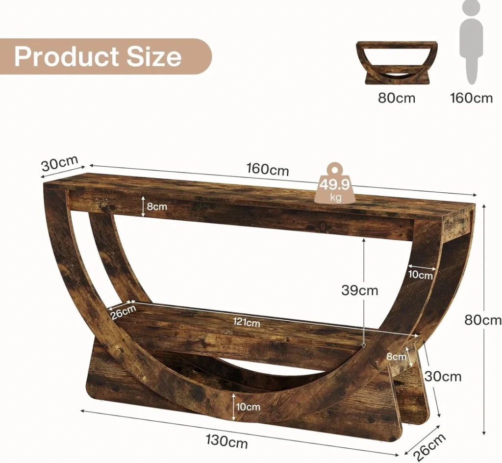 Mobile TV rustico in MDF 160 cm con 2 ripiani aperti, marrone scuro