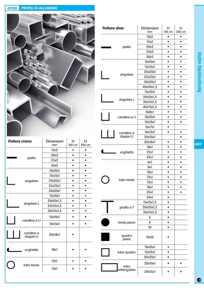 5pz profilo argento h.100 cm piatto 20x2 mm cod:ferx.29366