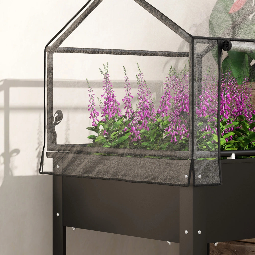 AIUOLA Rialzata con Copertura 60x60x120 cm Acciaio Nero per Giardino e Balcone