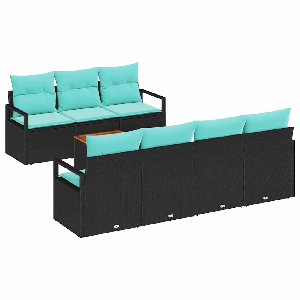 Set Divano da Giardino con cuscino 8 pcs Nero polyrattan 3347669