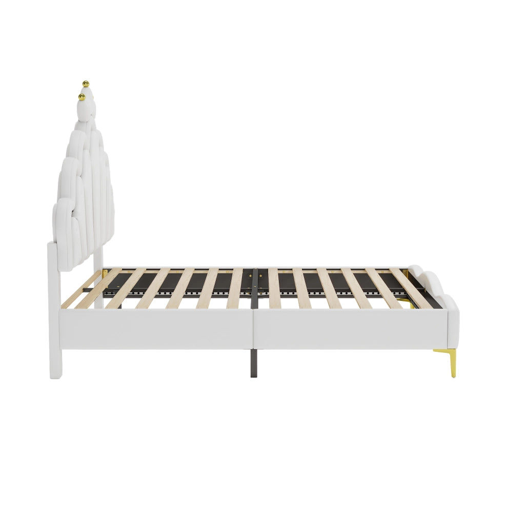 Crown Shape Princess Double Bed 140x200cm con strisce LED in PU bianca