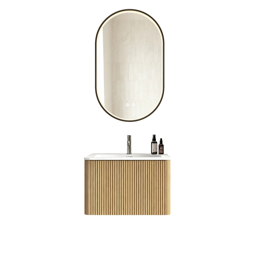 Mobile da Bagno con Lavabo Integrato e Specchio LED, per Bagno, in MDF