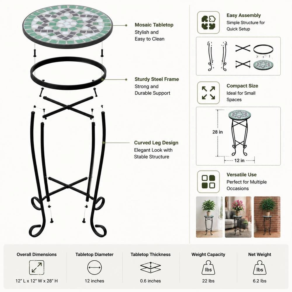 Side Table Mosaic Green And White