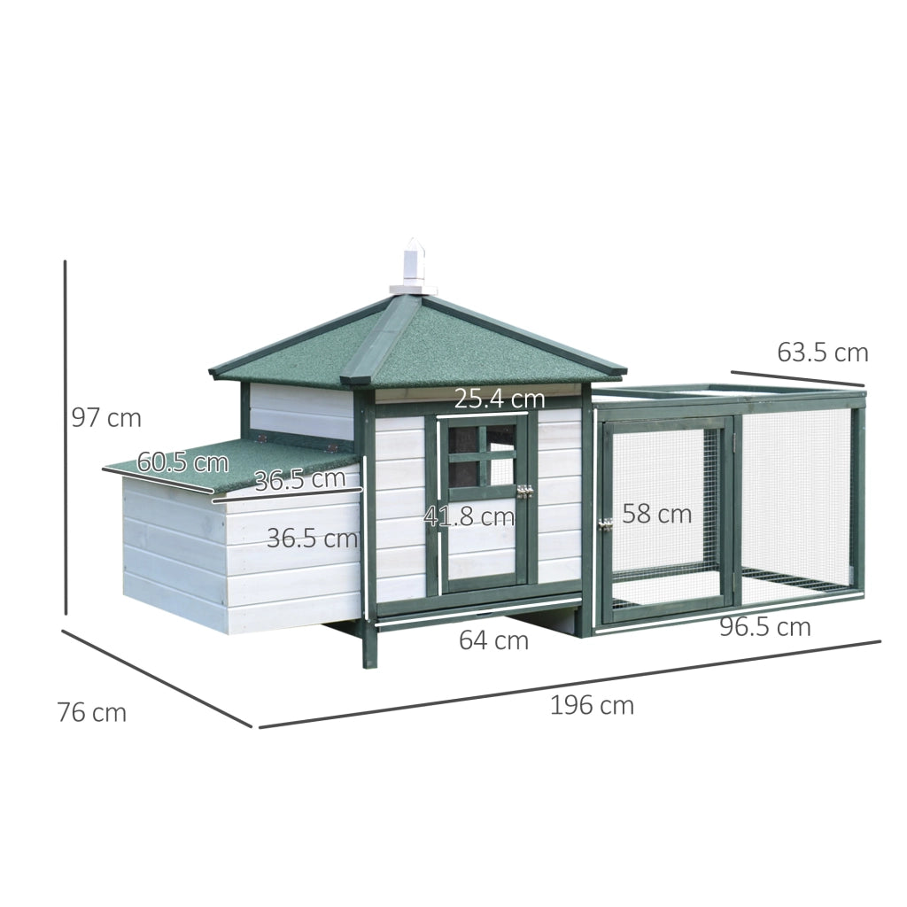 Pollaio da Giardino ¨C Minimal ¨C Legno, Bianco e Verde, 196x76x97cm