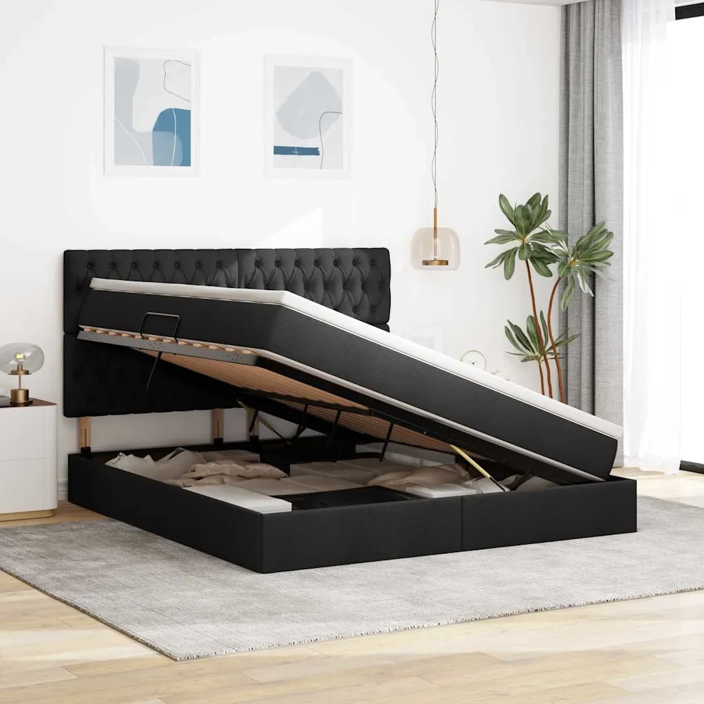 Letto con contenitore e LED Nero 180 x 200 cm Poliestere