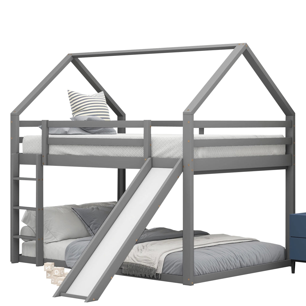 Letto a Castello 140 x 200 cm e 140 x 200 cm; Scala e Scivolo - in Legno - Grigio