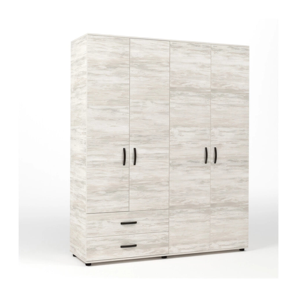 Armadio in Kit Bianco Venato a 4 Ante e 2 Cassetti 160 x 52 x h 205 cm con Asta Appendiabiti