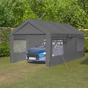 Tenda garage 3 × 6 m in metallo grigia con finestre avvolgibili pareti e tetto rimovibili per veicoli