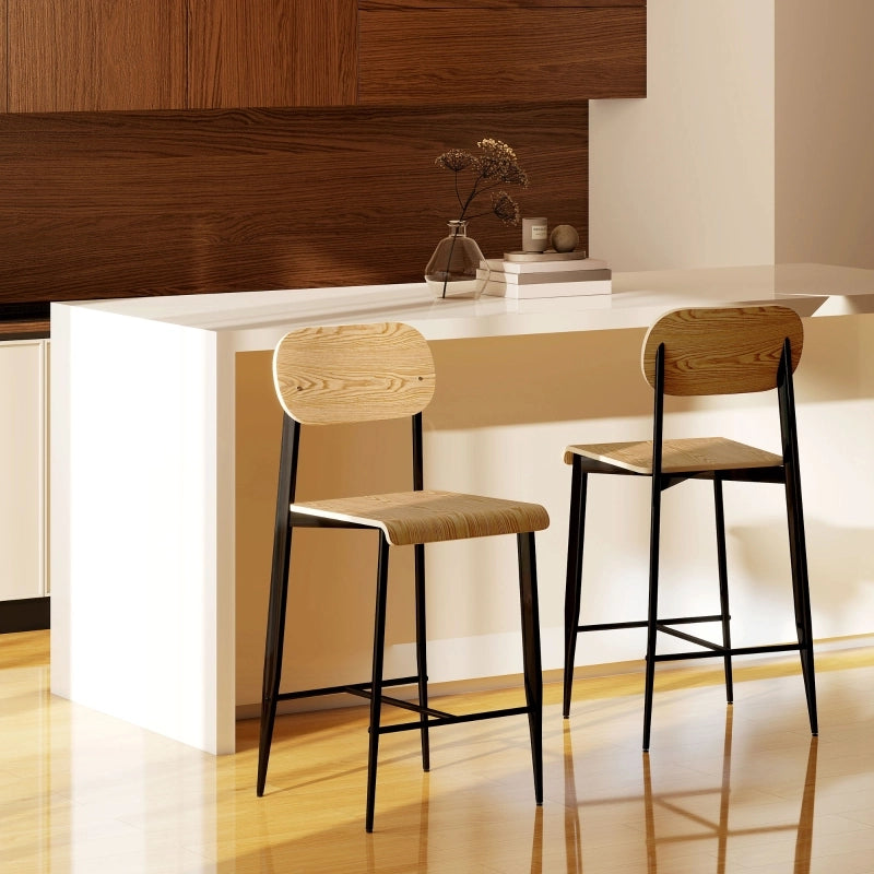 Sgabelli da bar set da 2 con poggiapiedi salvaspazio struttura robusta montaggio facile in acciaio legno naturale