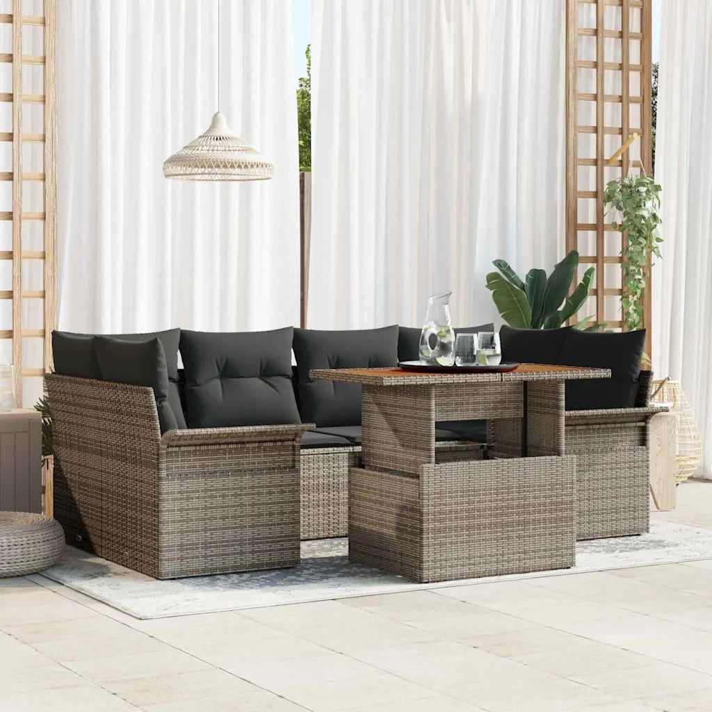 Set Divano da Giardino 7 pcs Grigio Poly Rattan