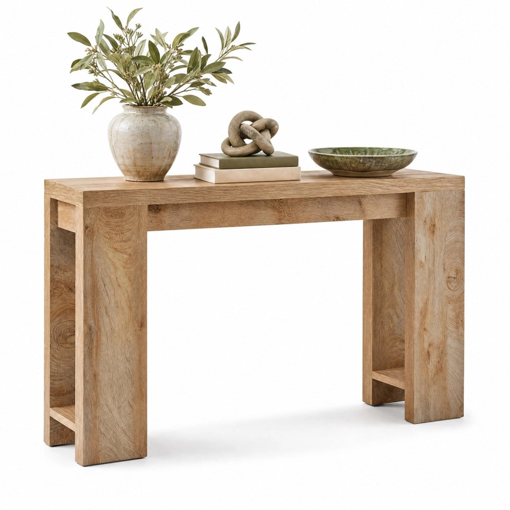 Tavolo consolle extra lungo marrone in legno, stile rustico