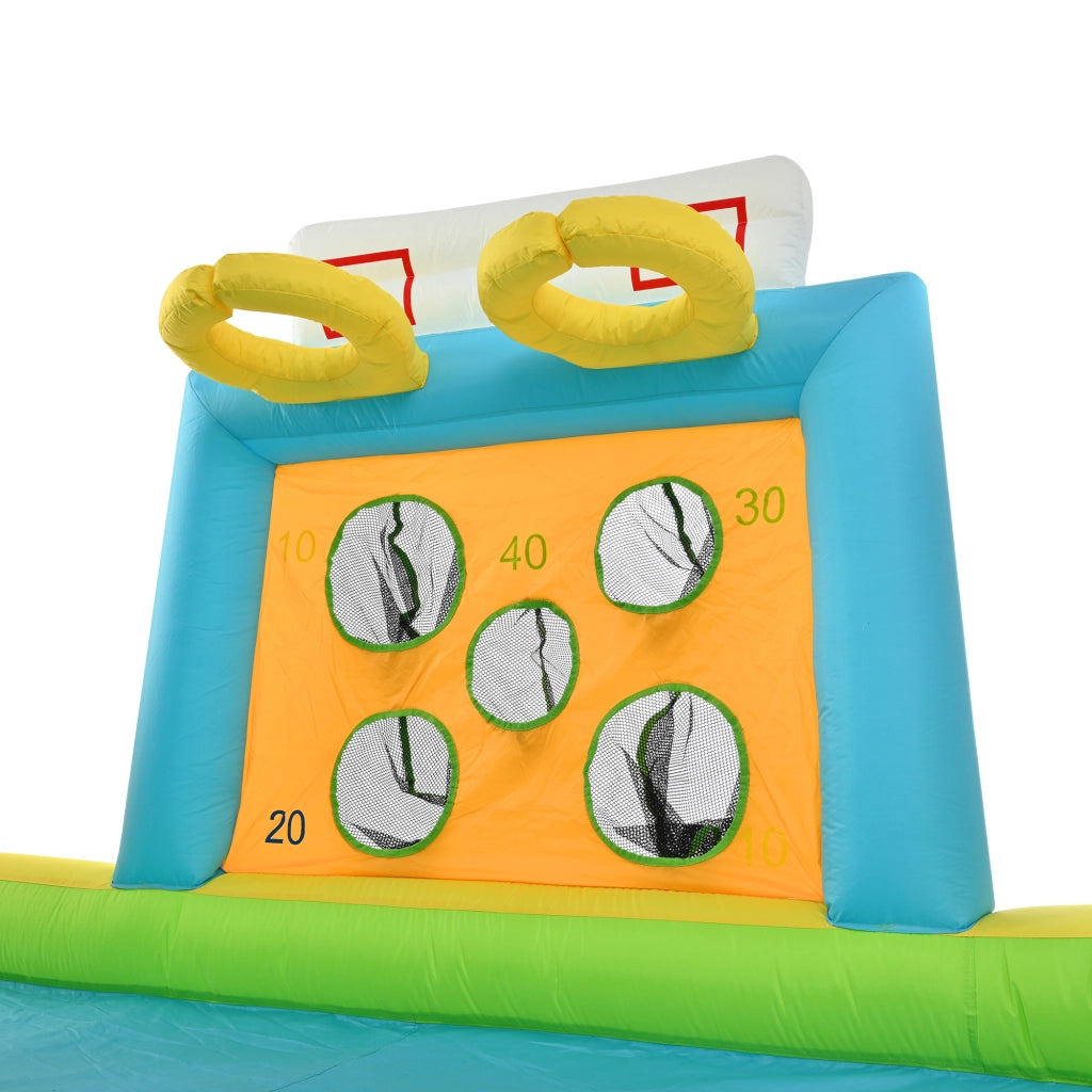 Castello gonfiabile per bambini 3-10 anni, 360x320x200 cm, con scivolo, area salto, piscina, rete da calcio, canestro e ventilatore
