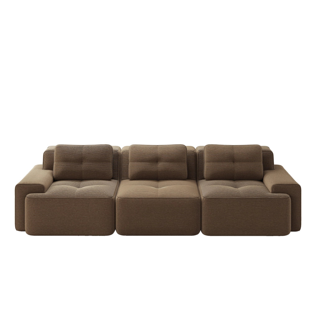 Divano modulare boneless con seduta profonda in corduroy marrone