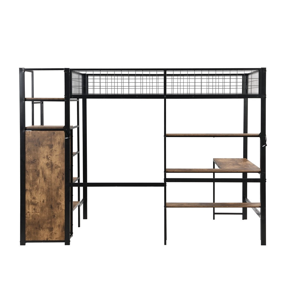 Letto a soppalco con scrivania e armadio, 140x200 cm ¨C MINIMAL ¨C metallo, nero