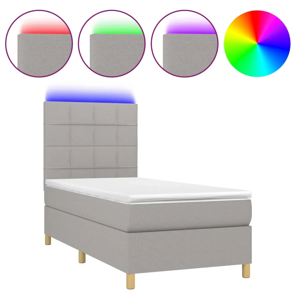 Letto a Molle Materasso e LED Grigio Chiaro 90x200 cm Tessuto 3135405