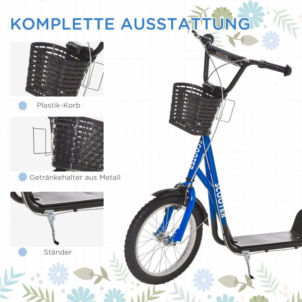 Scooter per Bambini con Freni, Cestino e Altezza Regolabile ¨C Minimal ¨C Blu e Nero
