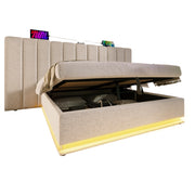 Letto Contenitore Matrimoniale 160x200 cm; USB e Type-C; LED 360°; Beige