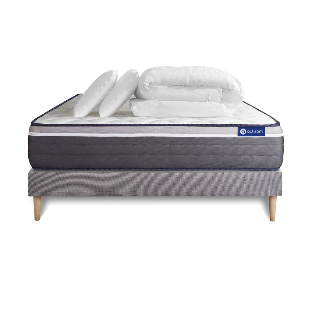 Pacchetto letto completo - Materasso 140x200cm + Box spring con doghe (kit) + 2 cuscini + Piumino - Actilatex Plus