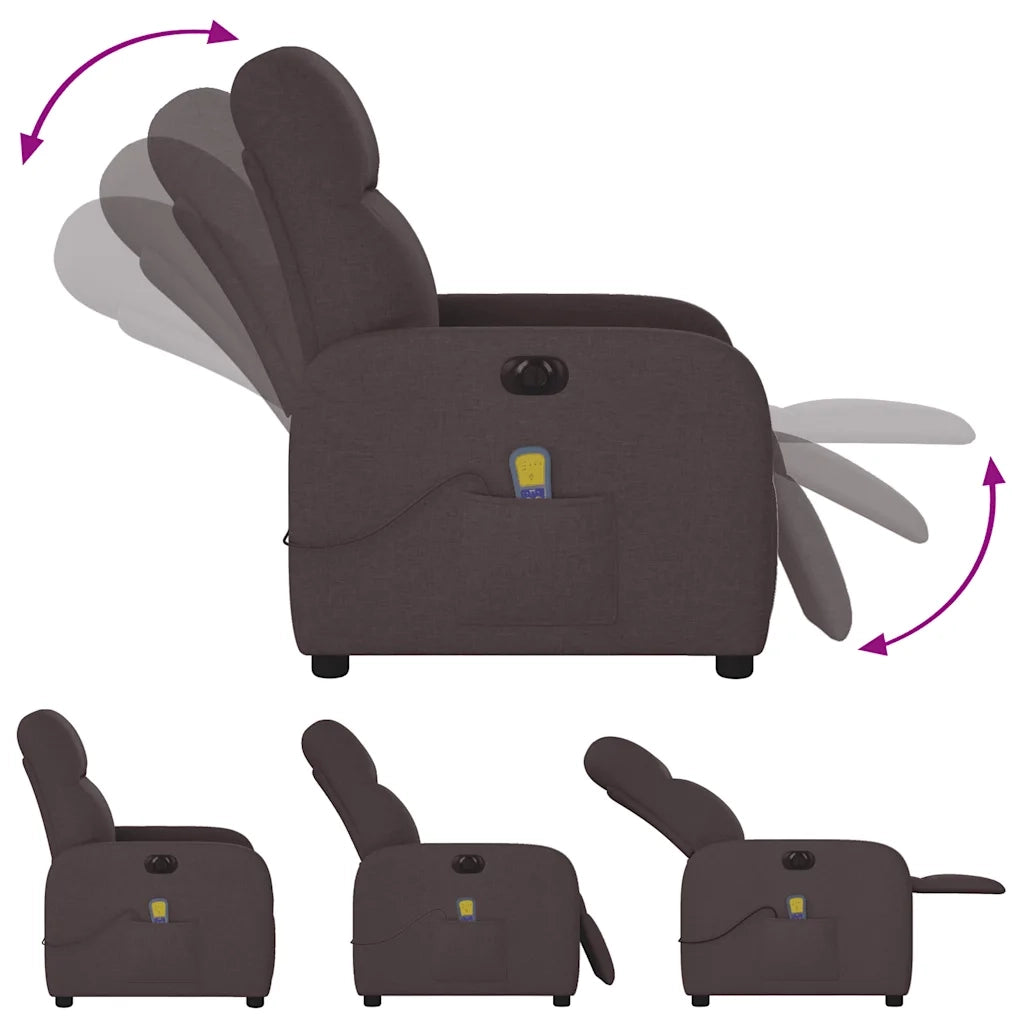 Poltrona | Sedia Relax Massaggio Reclinabile Elettrica Marrone Scuro Tessuto