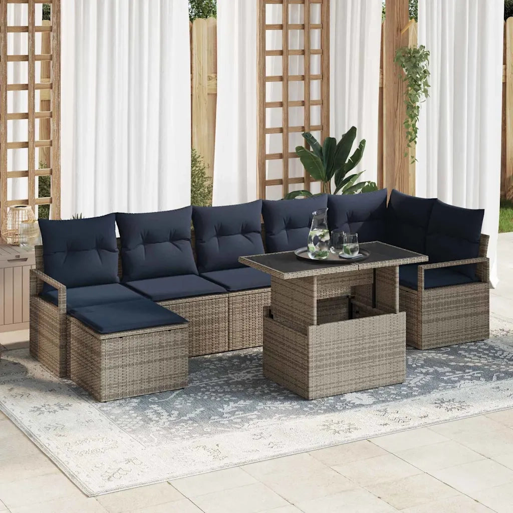 Set Divano da Giardino 8 pcs Grigio e Blu Navy polyrattan 3348871