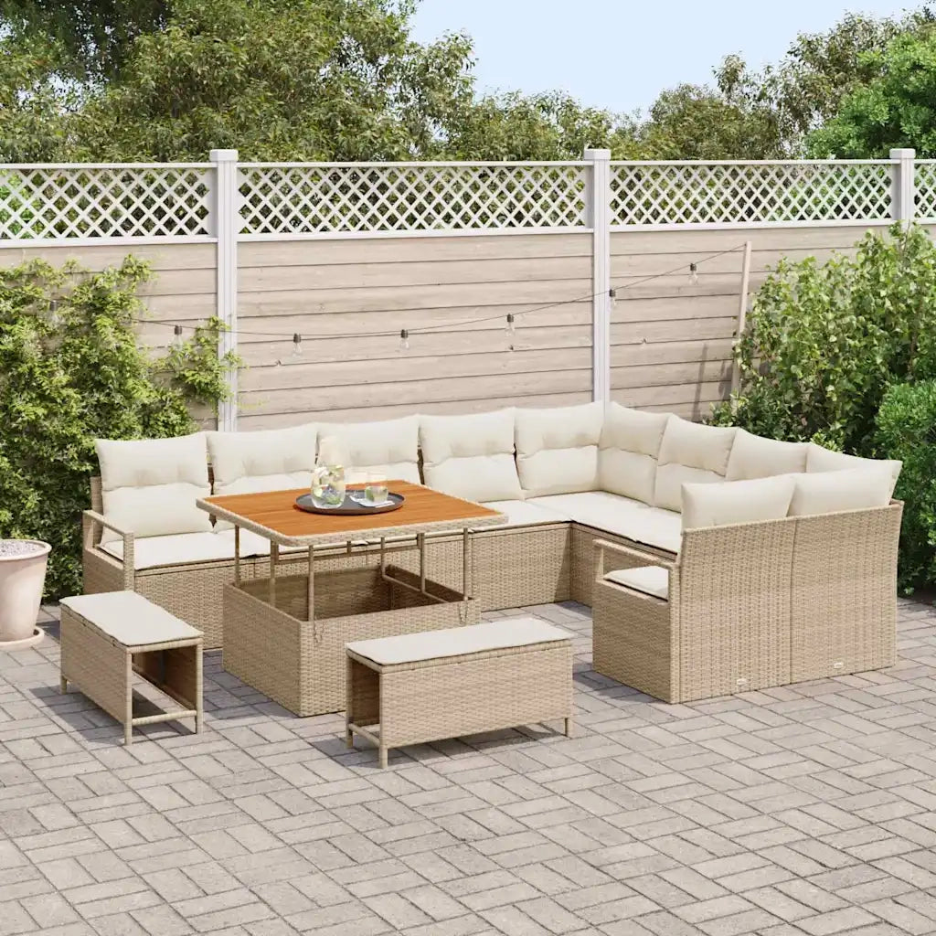 Set Divano da Giardino con cuscino 12 pcs Beige e Crema