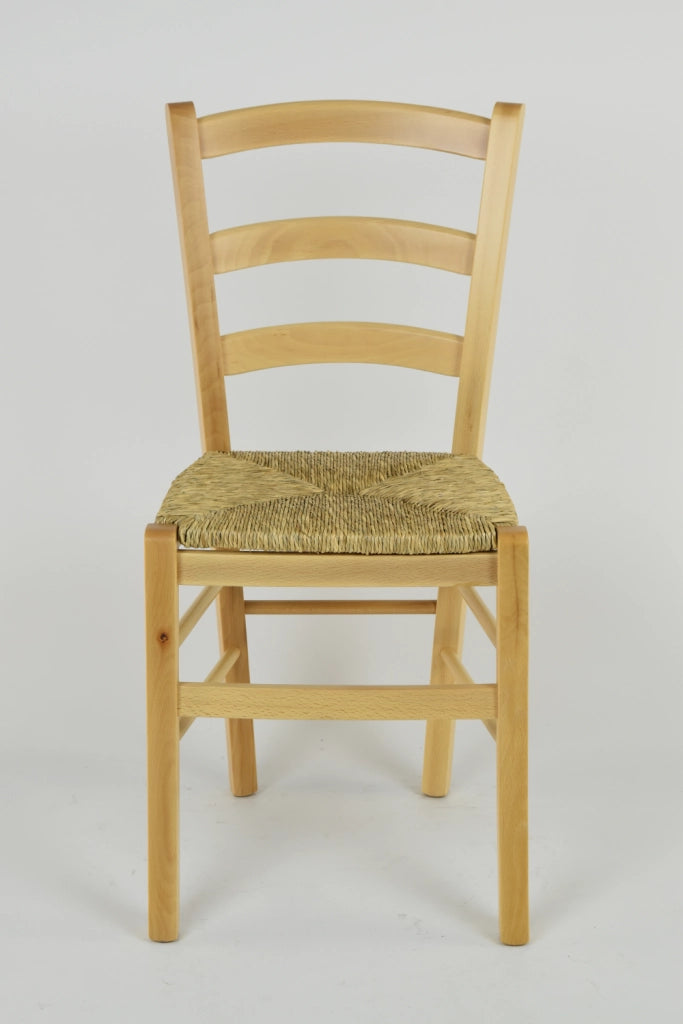 Set 4 Sedie Venice Tommychairs, robusta struttura in legno di faggio verniciata in naturale e seduta in paglia