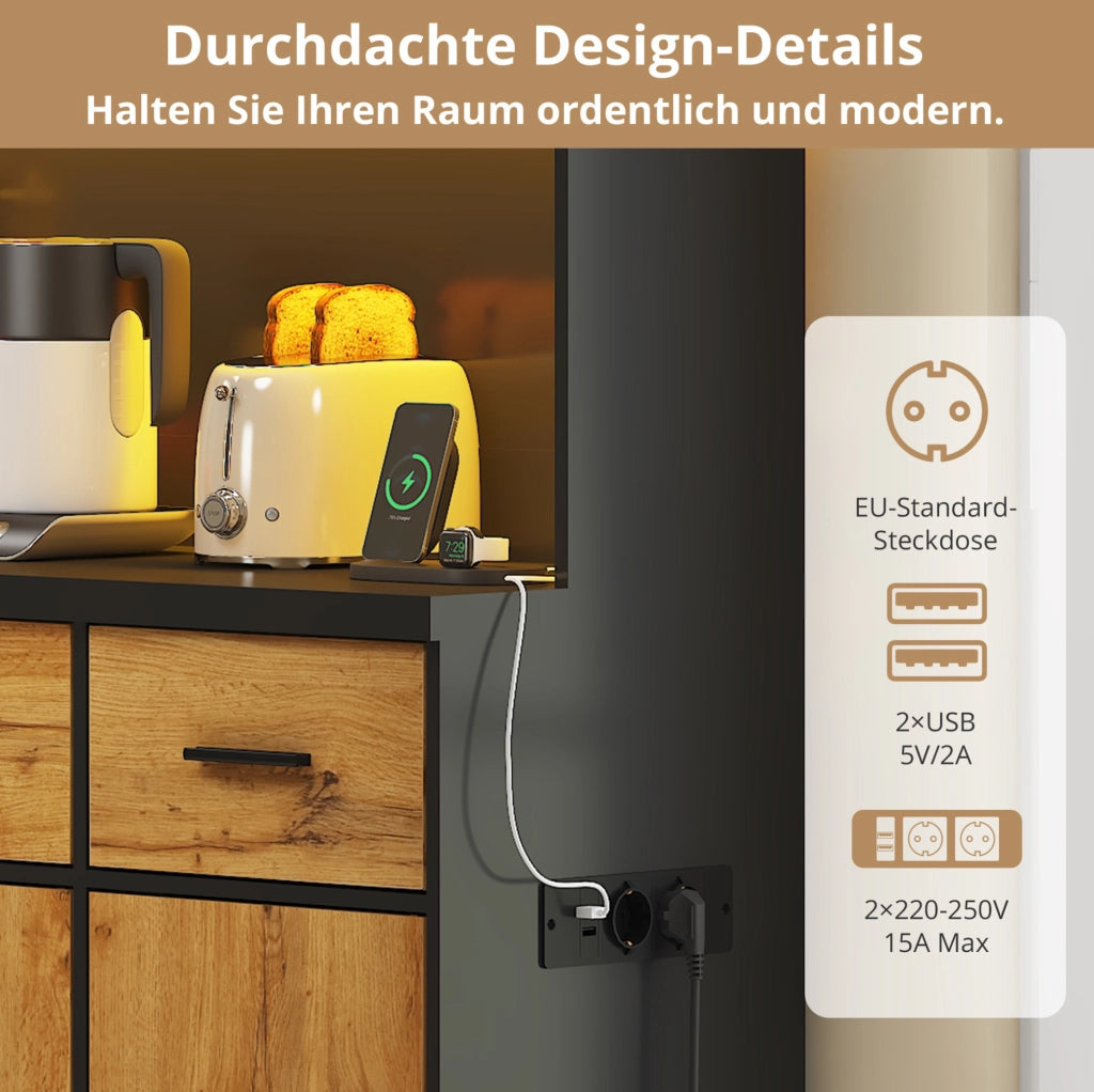 Mobile cucina 100x40x180 cm con LED, prese USB e cassetti