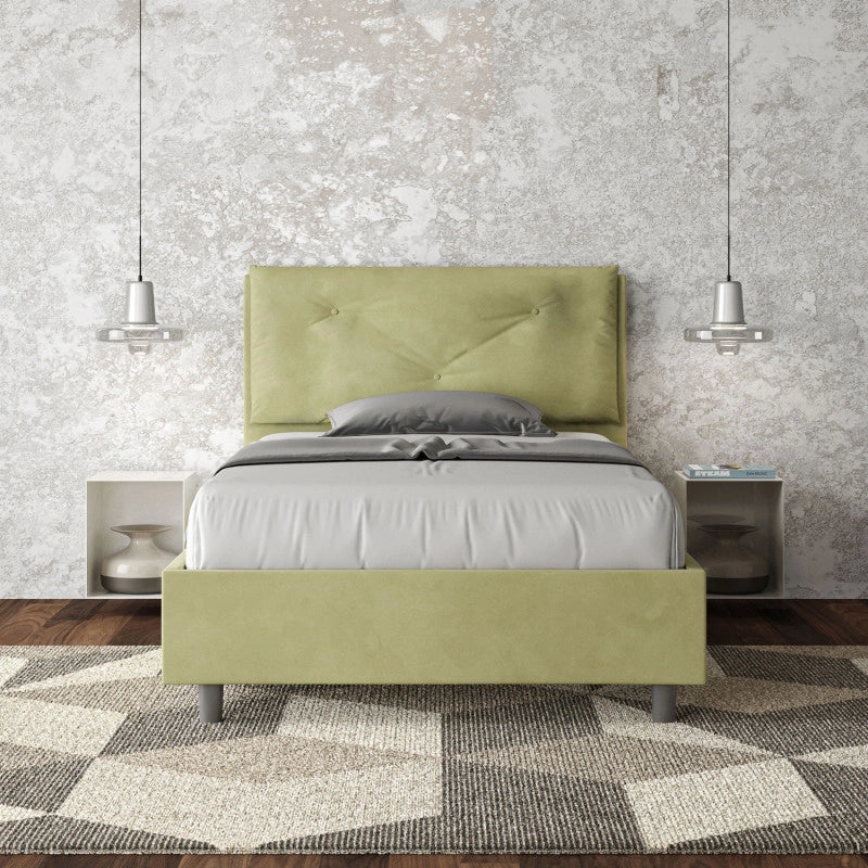 Letto imbottito Piazza e mezzo 120x190 cm Large - Con rete,Microfibra,Tè verde