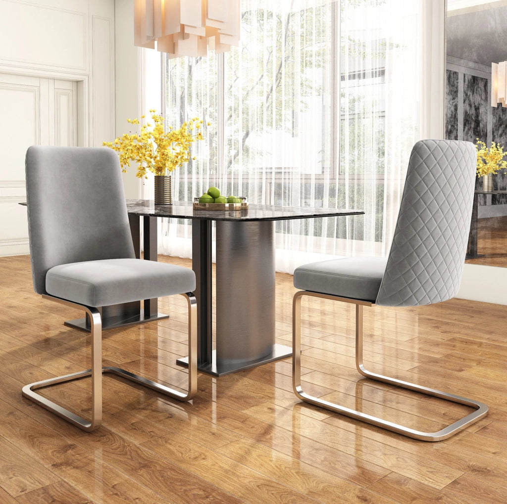 SEDIA DA PRANZO IN VELLUTO SET DA 4 PEZZI GRIGIO E ARGENTO