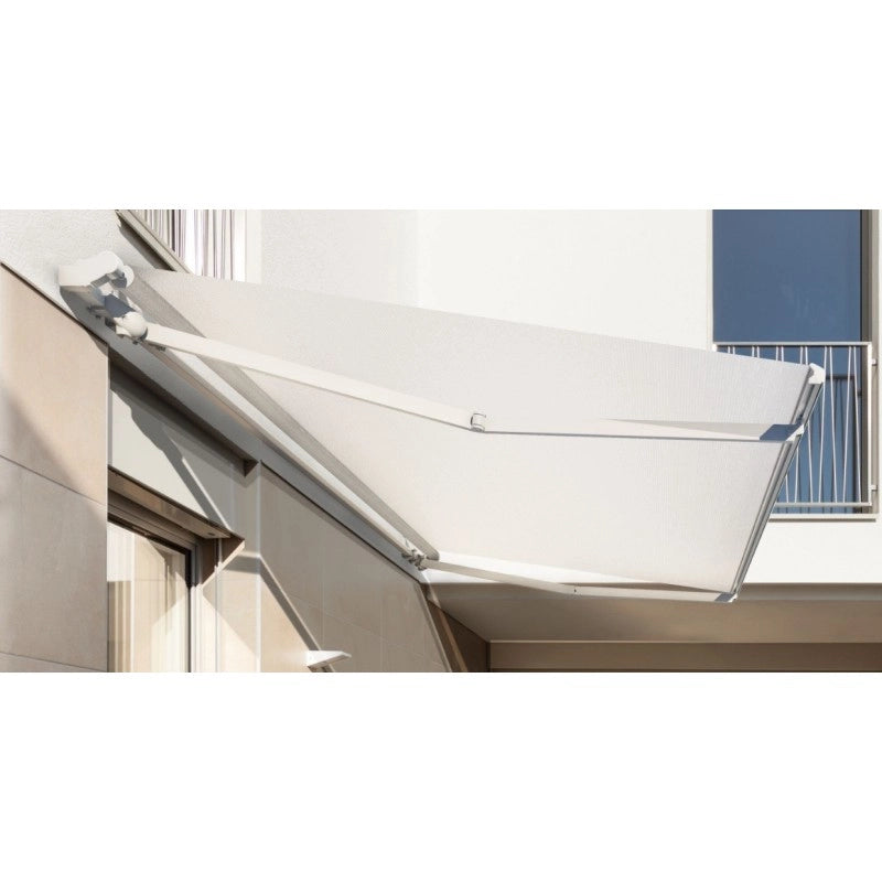 Tenda da Sole a Bracci Estensibili su Barra Quadra Tempotest Para', col. Bianco 15, Largh. 3,9m x Sporgenza 2.10m con Arganello Destro